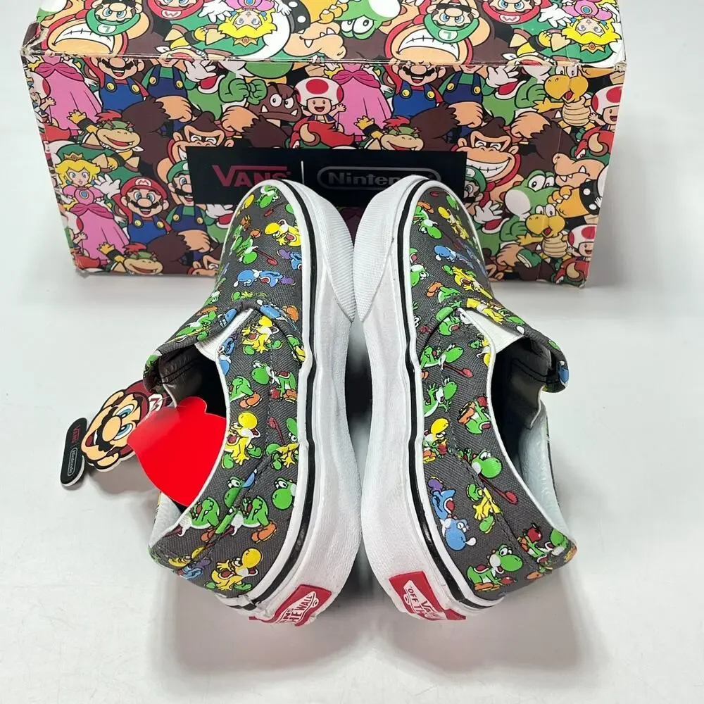 Nintendo x Vans Classic Yoshi Pewter Casual Slip On Skate Shoes Kids Size 11.5